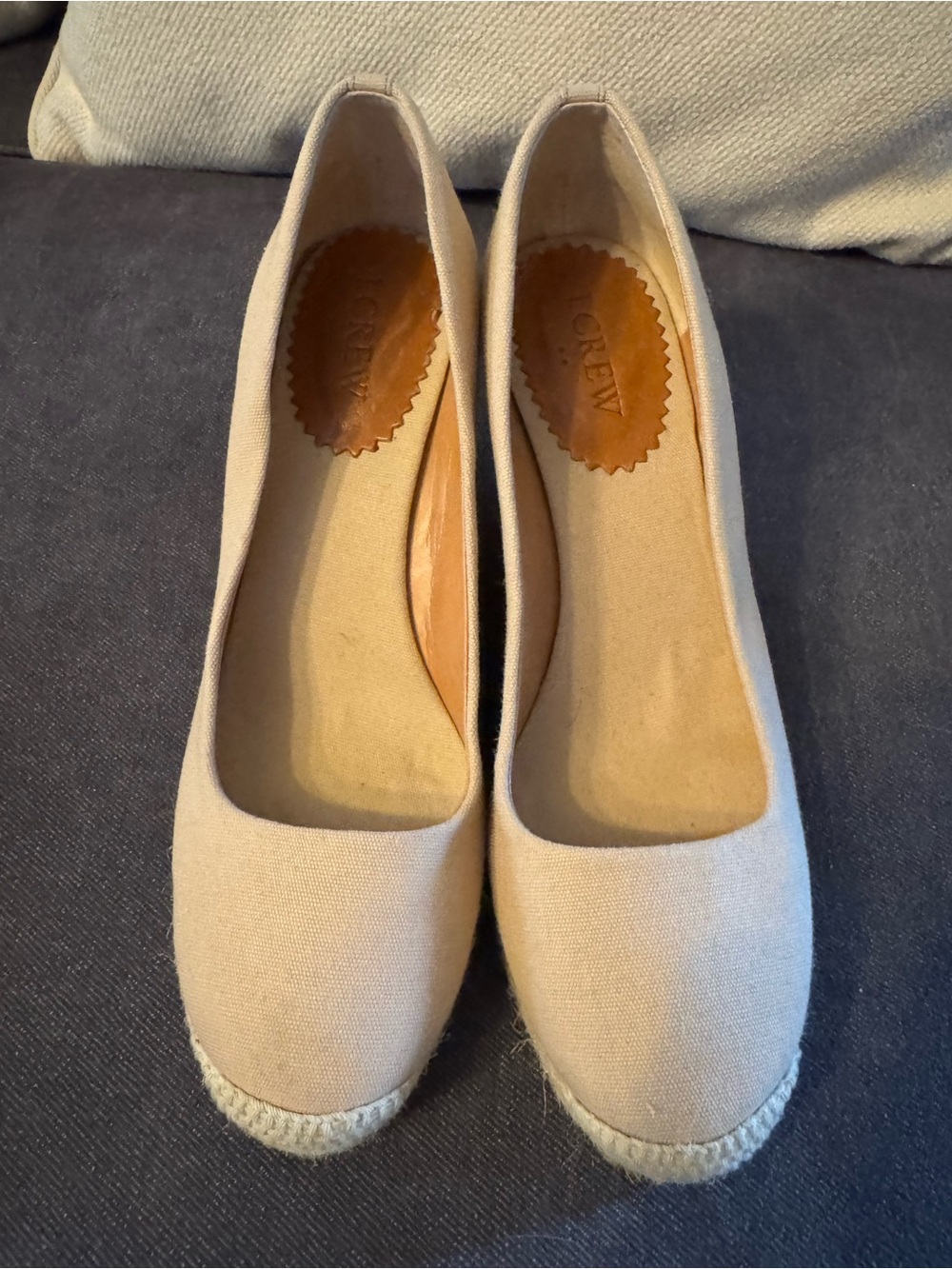 J. Crew Neutral Canvas Espadrille Wedges in Beige